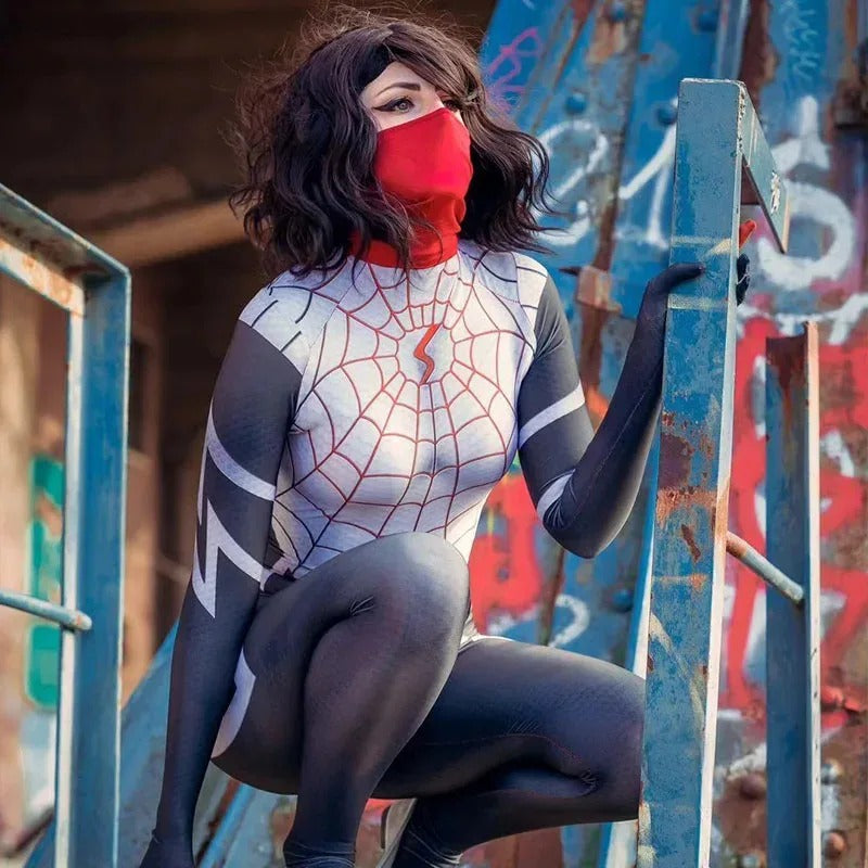 Cindy Moon Silk costume front view chest web print