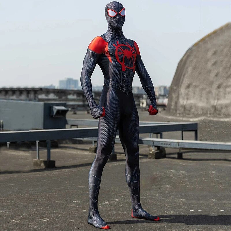 Adult Miles Morales costume worn outdoors full body